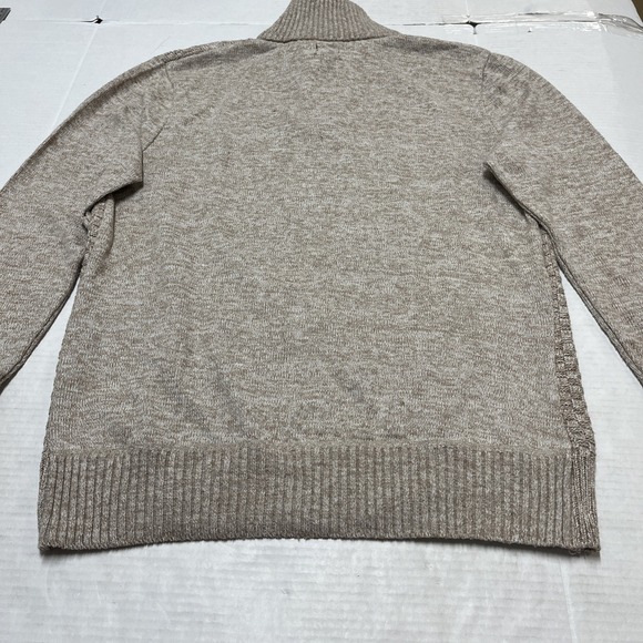 Buffalo David Britton Sweater Mens L Tan Cable Knit Mock Neck 1/4 Button Preppy - Picture 14 of 14